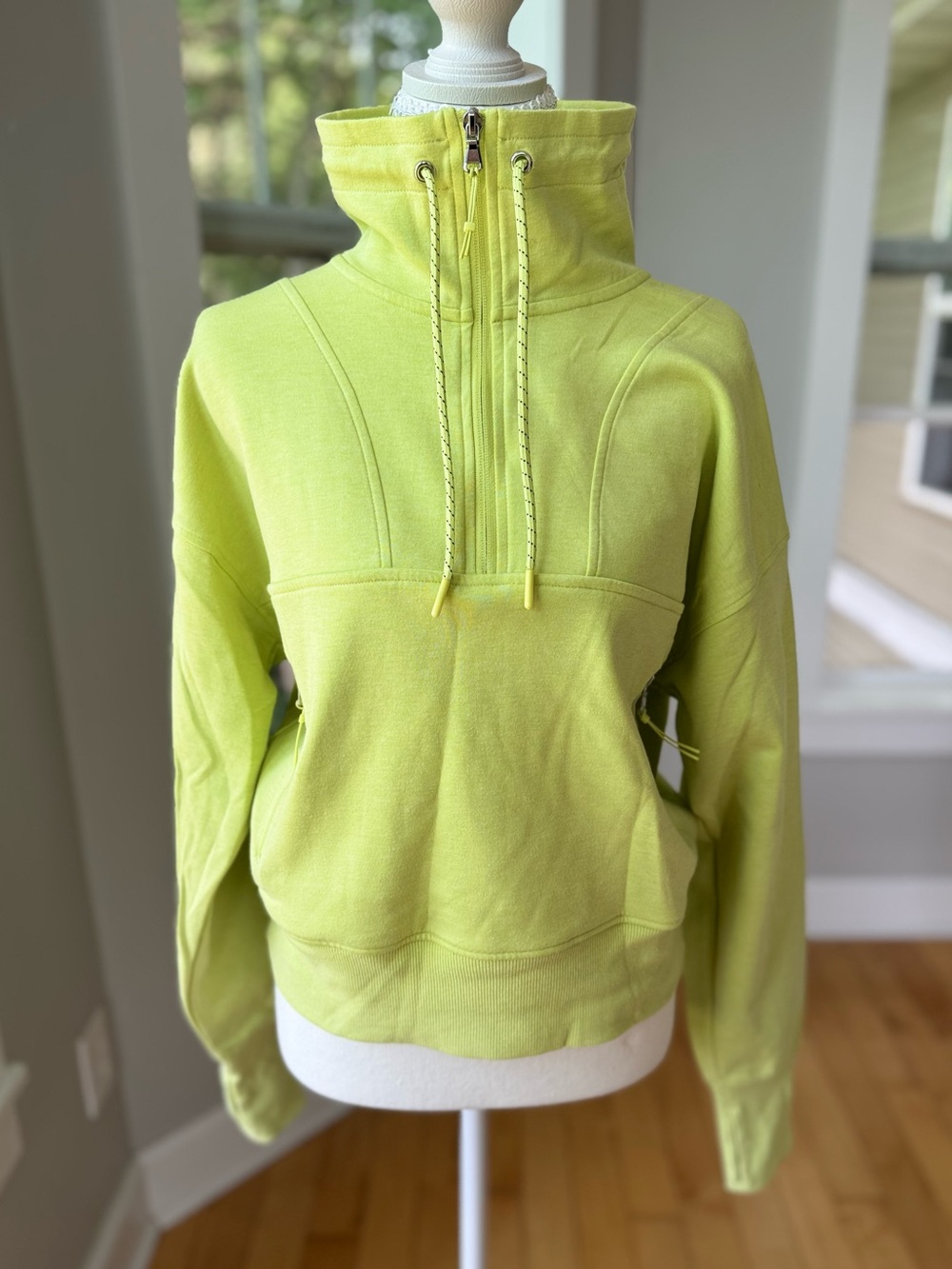 Old Navy Neon Highlighter Yellow Funnel Neck Half Zip Sweatshirt Sz Medium